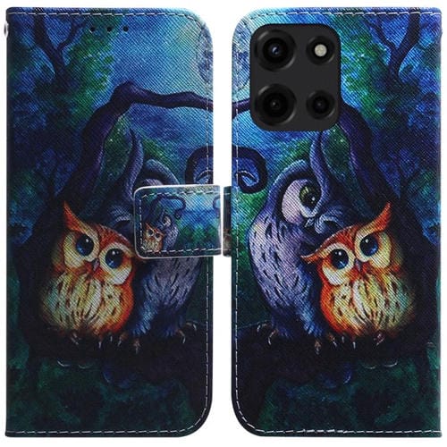 Funda de Cuero con Tapa para Motorola Moto G 5G (2025) con Dibujo Búho al Óleo