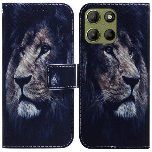 Funda de Cuero con Tapa y Dibujo a Color para Motorola Moto G15 (León)
