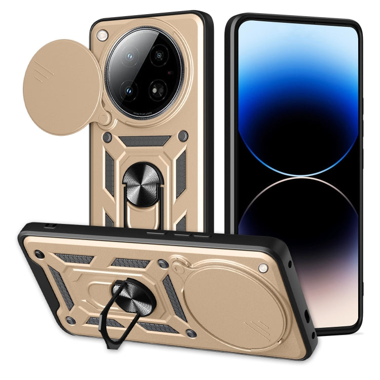 Funda para Teléfono Infinix Zero 40 4G con Cubierta Deslizante para Cámara en TPU y PC (Dorada)
