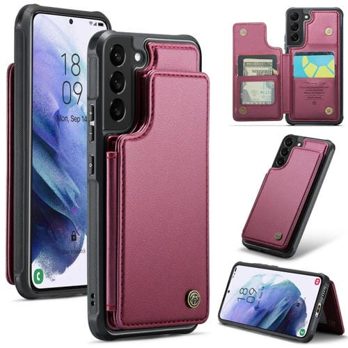 Estuche para teléfono Caseme C22 Samsung Galaxy S21 5G Antirrobo con Ranuras para Tarjetas Rfid (Rojo Vino)