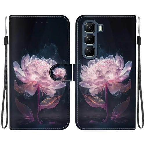 Funda de Cuero con Dibujo y Textura de Cristal para Infinix Hot 50 4G (Peonía Morada)