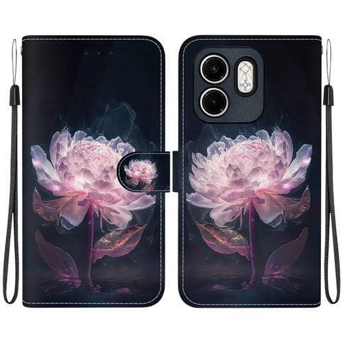 Funda de Cuero con Dibujo y Textura de Cristal para Infinix Hot 50I Smart 9 (Peonía Morada)