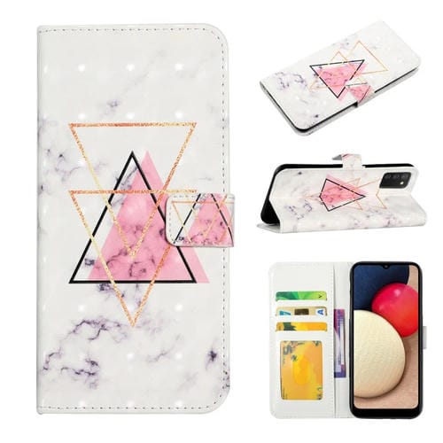 Funda de Teléfono Samsung Galaxy A02S Eu Cuero Dibujo 3D Relieve al Óleo (Mármol Triangular)