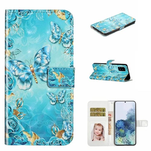 Funda para Samsung Galaxy A51 4G Cuero Dibujo 3D Relieve al Óleo (Mariposas Azules)