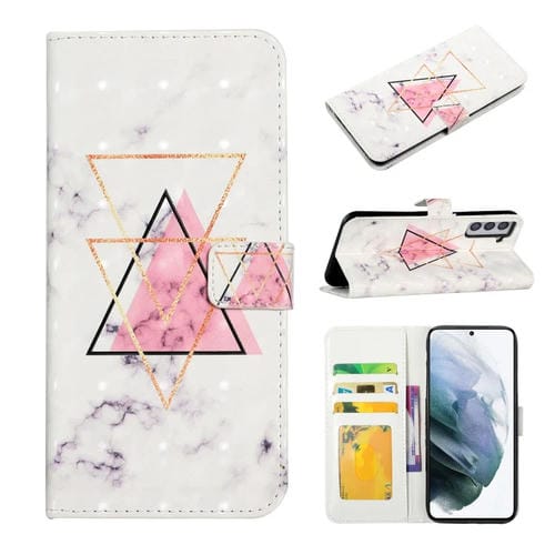Funda de Cuero Samsung Galaxy S21 FE 5G con Dibujo 3D en Relieve al Óleo (Mármol Triangular)