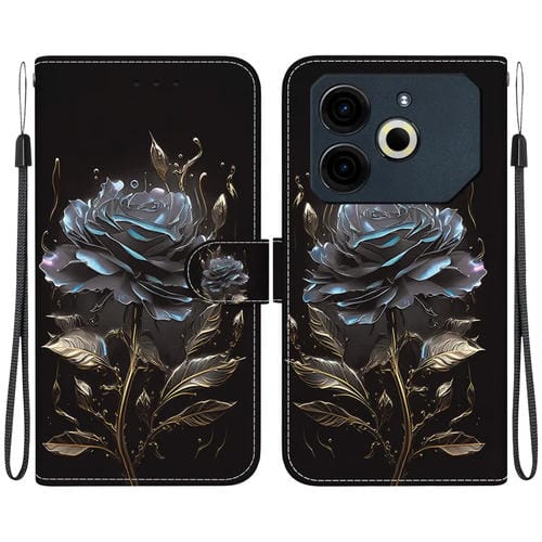 Funda de Cuero para Tecno Pova 6 Neo con Dibujo de Colores y Textura de Cristal (Rosa Negra)
