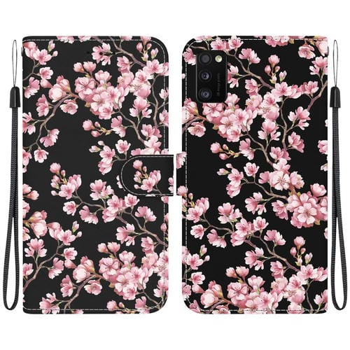 Funda de Cuero Samsung Galaxy A41 Dibujo Coloreado Textura de Cristal (Flor de Ciruelo)