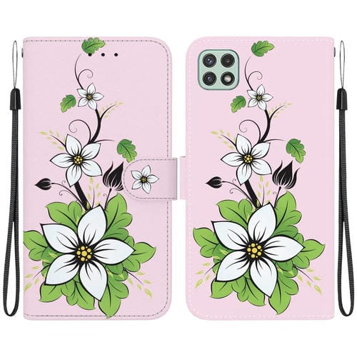 Funda para Teléfono Samsung Galaxy A22 5G Cuero Dibujo Coloreado Textura de Cristal (Lirio)