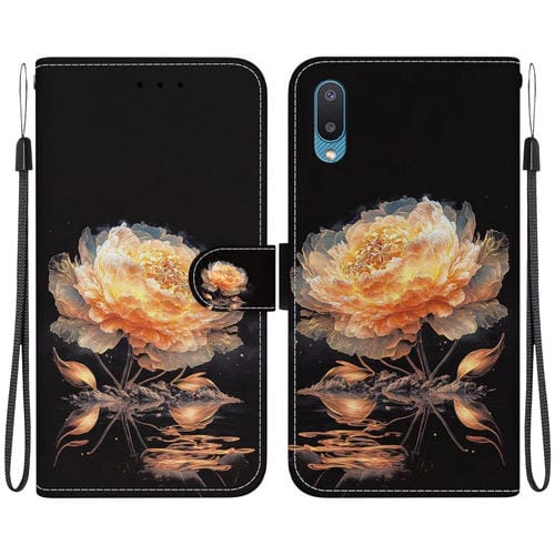 Funda para Teléfono Samsung Galaxy A02 M02 Cuero Dibujo Coloreado Textura Cristal Indio (Peonía Dorada)