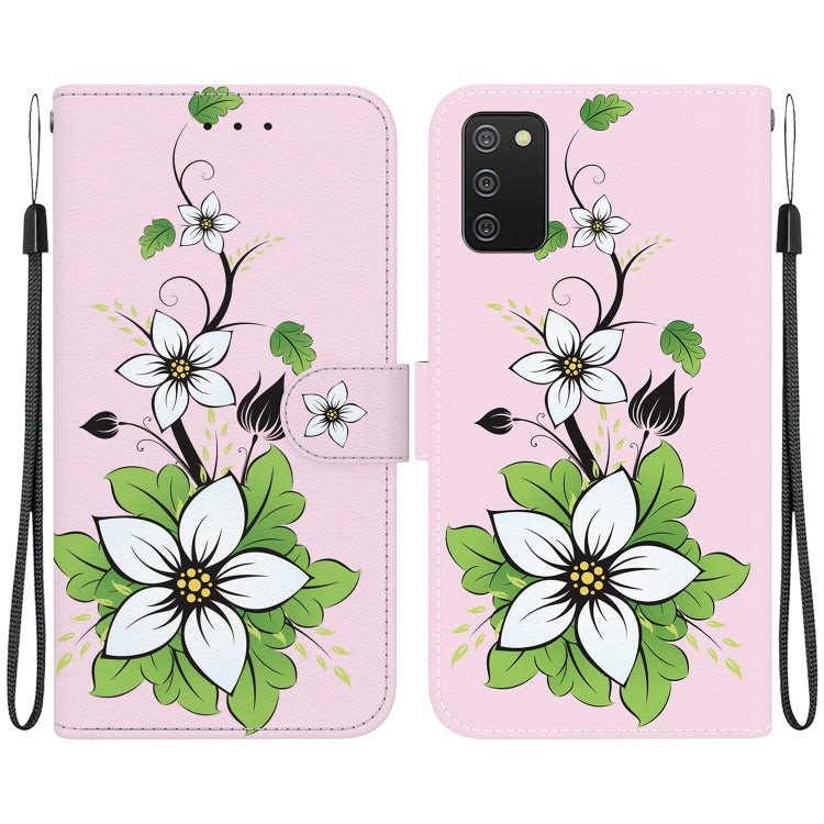 Caja de Teléfono Samsung Galaxy A02S Versión UE Cuero Dibujo Coloreado Textura de Cristal (Lirio)