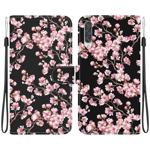 Funda para Teléfono Samsung Galaxy A70 / A70S Cuero Dibujo Coloreado Textura de Cristal (Flor de Ciruelo)