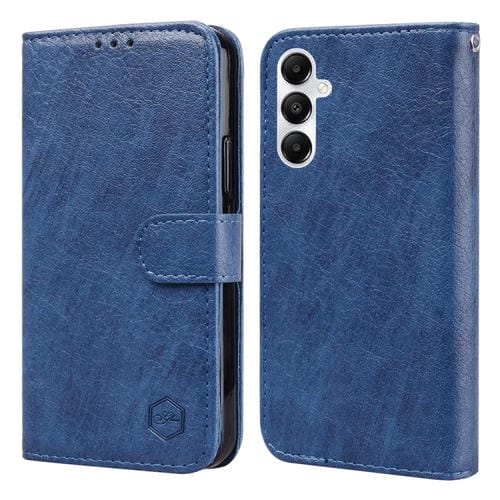 Funda para Teléfono Samsung Galaxy A35 5G Sensación de Piel Textura Cuero Aceitoso PU + TPU (Azul Oscuro)