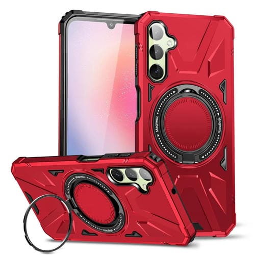 Estuche magnético para Samsung Galaxy A14 4G y 5G con soporte para anillo a prueba de golpes (Rojo)