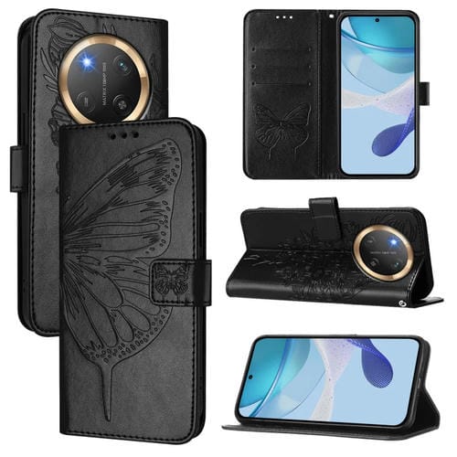 Funda de Cuero Honor X9C 5G con Diseño de Mariposa en Relieve (Negra)