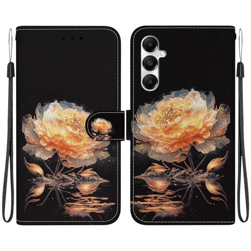 Funda de Cuero Samsung Galaxy A05S Dibujo Coloreado Textura Cristal (Peonía Dorada)