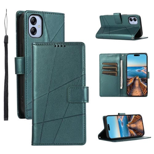 Funda para Teléfono Samsung Galaxy A04E Pu con Línea en Relieve y Textura de Cuero Genuino (Verde)