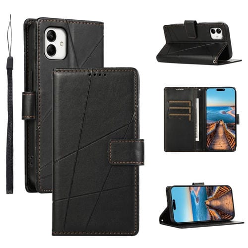 Funda para TelĂ©fono Samsung Galaxy A05 con LĂnea en Relieve y Textura de Cuero Genuino (Negro)