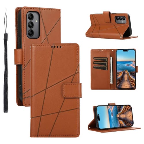 Funda para Teléfono Samsung Galaxy A05S Pu con Línea en Relieve y Textura de Cuero Genuino (Marrón)