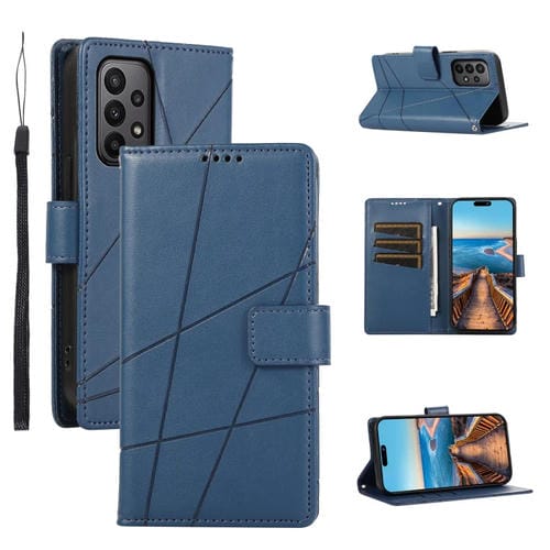 Funda para Teléfono Samsung Galaxy A23 Pu con Línea En Relieve y Textura de Cuero Genuino (Azul)