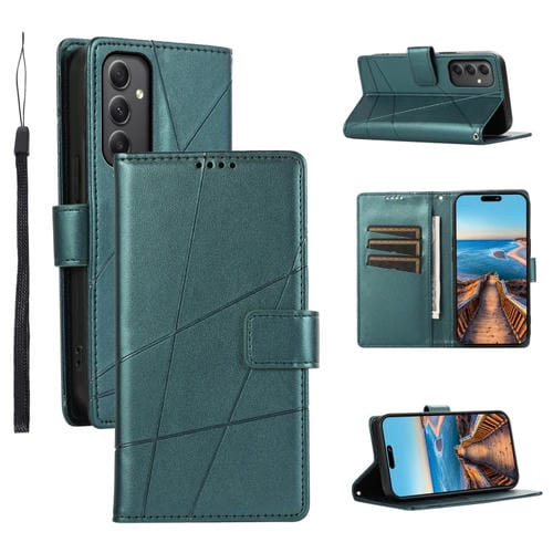 Funda para telĂ©fono Samsung Galaxy A34 5G PU Cuero Genuino Textura LĂnea en Relieve (Verde)