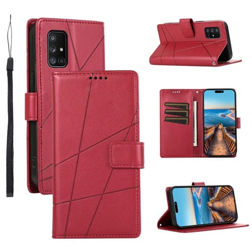 Funda para Teléfono Samsung Galaxy A71 4G Pu con Línea en Relieve Textura de Cuero Genuino (Rojo)
