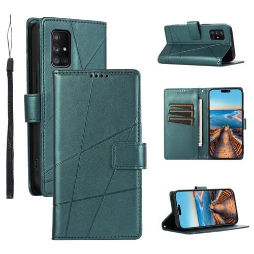 Funda para Teléfono Samsung Galaxy A71 4G PU con Línea en Relieve Textura Cuero Genuino (Verde)