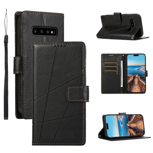 Funda para TelĂ©fono Samsung Galaxy S10 PU con LĂnea en Relieve Textura Cuero Genuino (Negro)