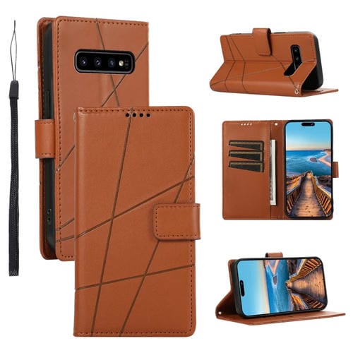 Funda para Teléfono Samsung Galaxy S10 PU Línea en Relieve Textura Cuero Genuino (Marrón)