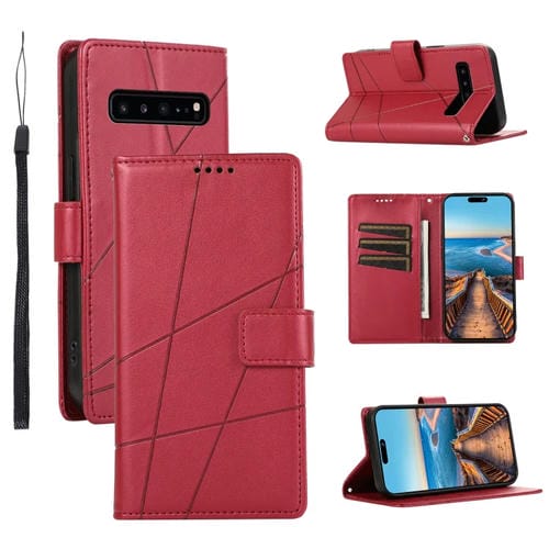 Funda para TelĂ©fono Samsung Galaxy S10 5G PU con LĂnea en Relieve Textura Cuero Genuino (Rojo)