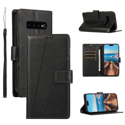 Funda para TelĂ©fono Samsung Galaxy S10 con LĂnea en Relieve y Textura de Cuero Genuino PU (Negro)