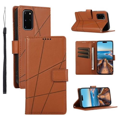 Funda para Teléfono Samsung Galaxy S20 con Línea En Relieve Textura Cuero Genuino Pu (Marrón)
