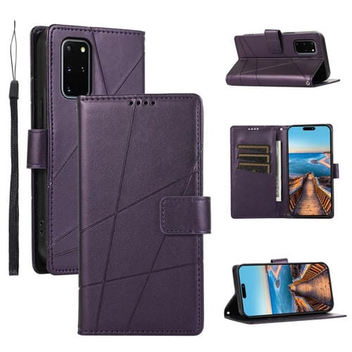 Funda para Samsung Galaxy S20 con Línea en Relieve y Textura de Cuero Genuino Pu (Púrpura)