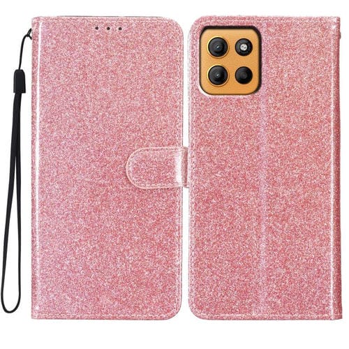 Funda de Cuero con Tapa y Purpurina Motorola Moto G15 (Oro Rosa)