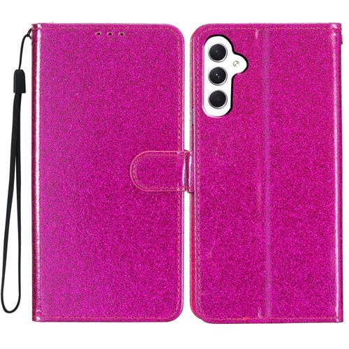 Funda de Cuero para Samsung Galaxy A35 con Tapa en Polvo y Purpurina (Rojo Rosa)