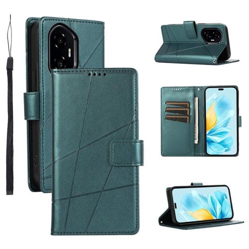 Funda para Teléfono Honor 300 Pro/300 Ultra Cuero Genuino PU con Líneas en Relieve (Verde)