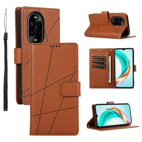 Funda para Teléfono Huawei Nova 13 Pro Cuero Genuino PU con Líneas en Relieve (Marrón)