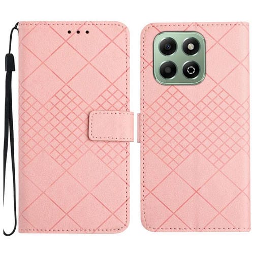 Funda de Cuero con Textura de Cuadrícula Rómbica para Honor 200 (Rosa)