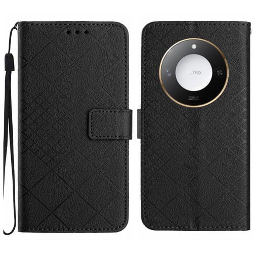 Funda de Cuero Textura Cuadrícula Rómbica para Honor X9C (Negro)
