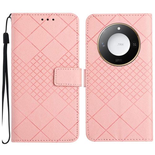 Funda de Cuero Textura Cuadrícula Rómbica para Honor X9C (Rosa)