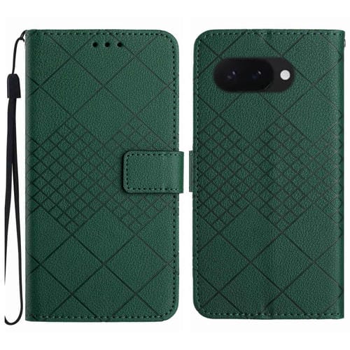 Funda de Cuero con Textura de Cuadrícula Rómbica para Google Pixel 9A (Verde)