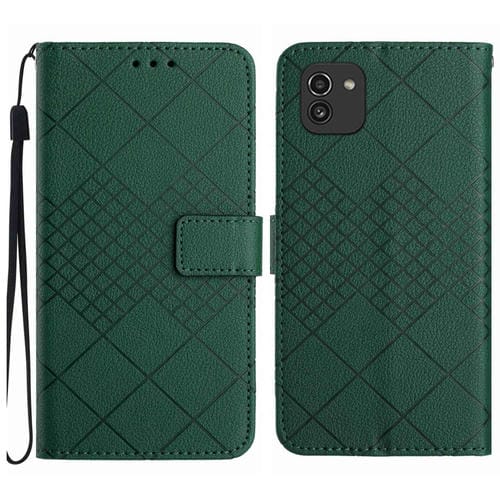 Funda para Samsung Galaxy A03 164mm Cuero Textura Rejilla Rómbica (Verde)