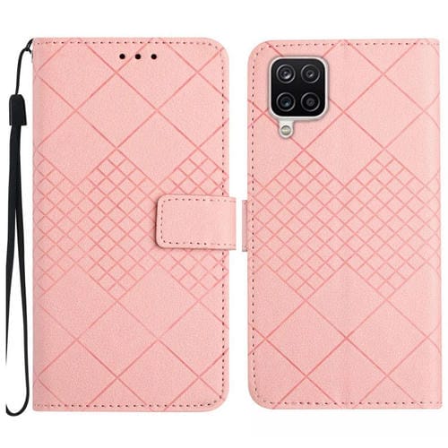 Funda de Cuero Samsung Galaxy A22 4G Textura Rejilla Rómbica (Rosa)