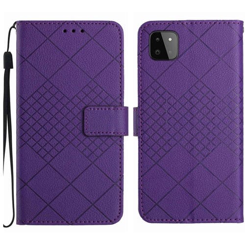 Funda para Samsung Galaxy A22 5G Cuero Textura Rejilla Rómbica (Púrpura)