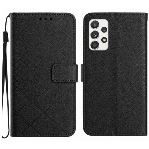 Funda de Cuero Samsung Galaxy A23 4G 5G M23 5G Textura Rejilla Rómbica (Negro)