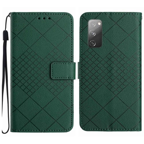 Funda para Samsung Galaxy S20 FE 4G 5G 2022 Cuero Textura Rejilla Rómbica (Verde)