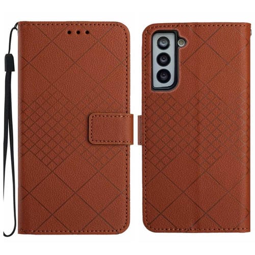 Funda para Samsung Galaxy S22+ 5G Cuero Textura Rejilla Rómbica (Marrón)
