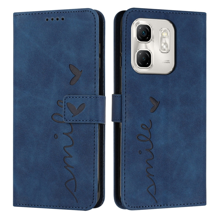 Funda de Cuero con Relieve de Corazón y Cordón Largo para Infinix Hot 50I (Azul)