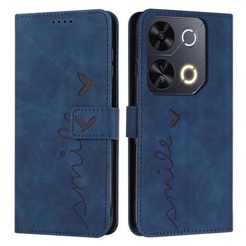 Funda de Piel con Relieve de Corazón y Cordón Largo para Teléfono Itel P65 (Azul)