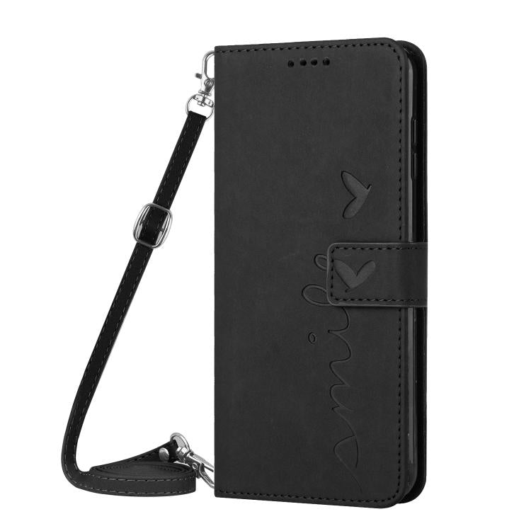 Funda de Piel con Relieve de Corazón y Cordón Largo para Itel S25 (Negro)