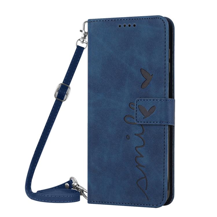 Funda de Piel con Relieve de Corazón y Cordón Largo para Teléfono Itel S25 Ultra (Azul)